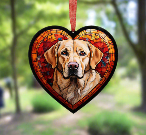 Labrador Yellow Glass Effect Heart Suncatcher